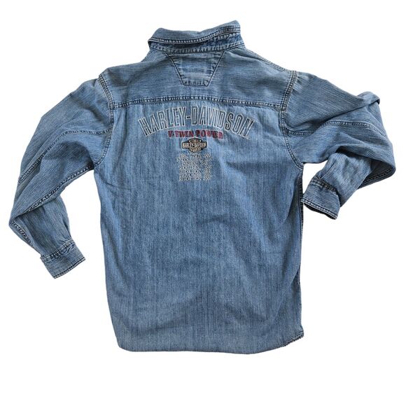 Harley-Davidson Other - Harley Davidson Blue Denim Shirt  Embroidered V-Twin Power Motorcycles Size S